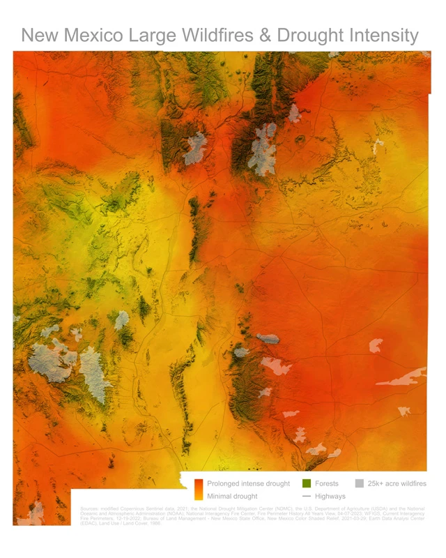 New Mexico large wildfires and drought intensity